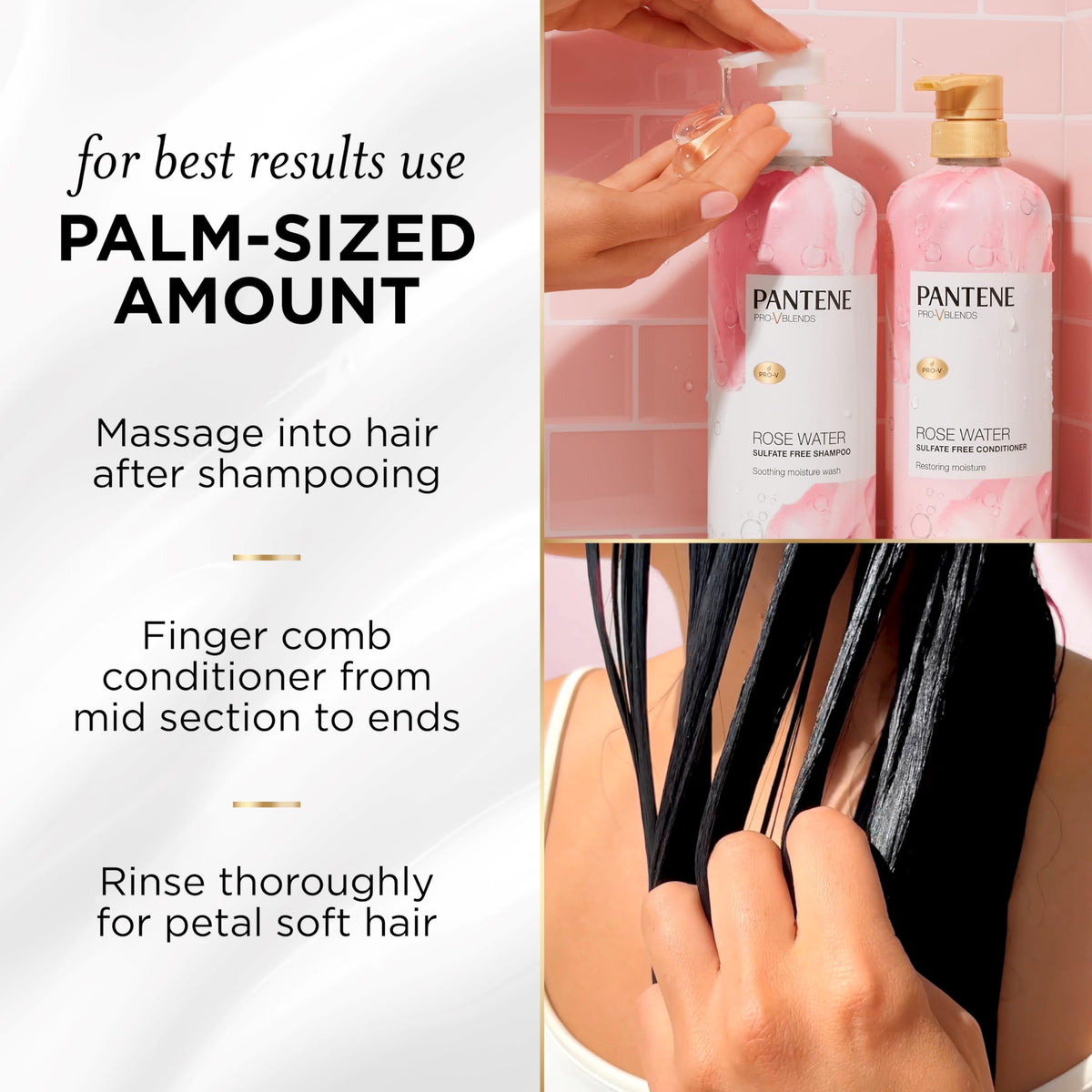 Pantene being applied to hair in use eases detangling and softness