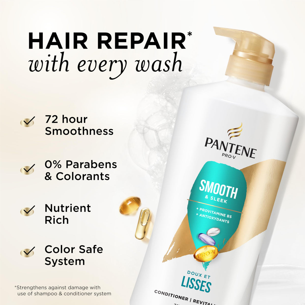 Pantene back label with ingredients and usage directions for confidence