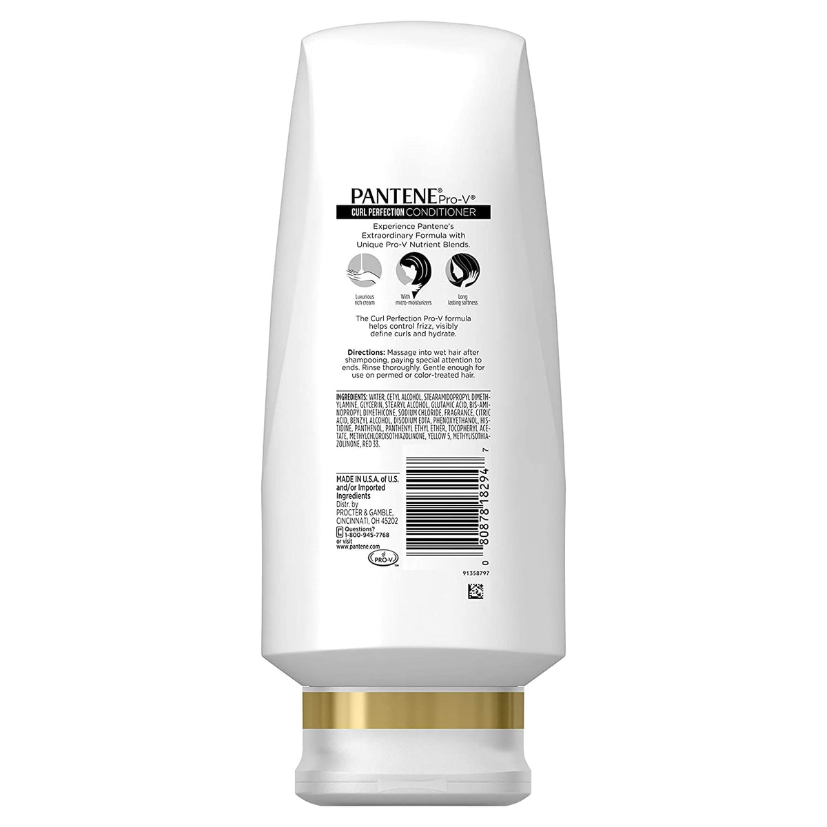 Pantene close-up label view highlighting Frizz Calming Complex benefit