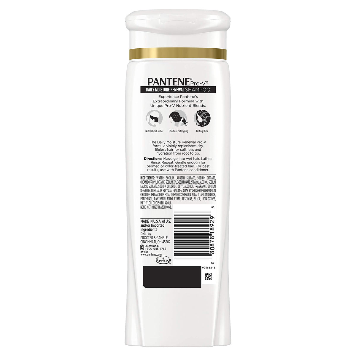 Pantene label close-up showing ingredients and benefit information