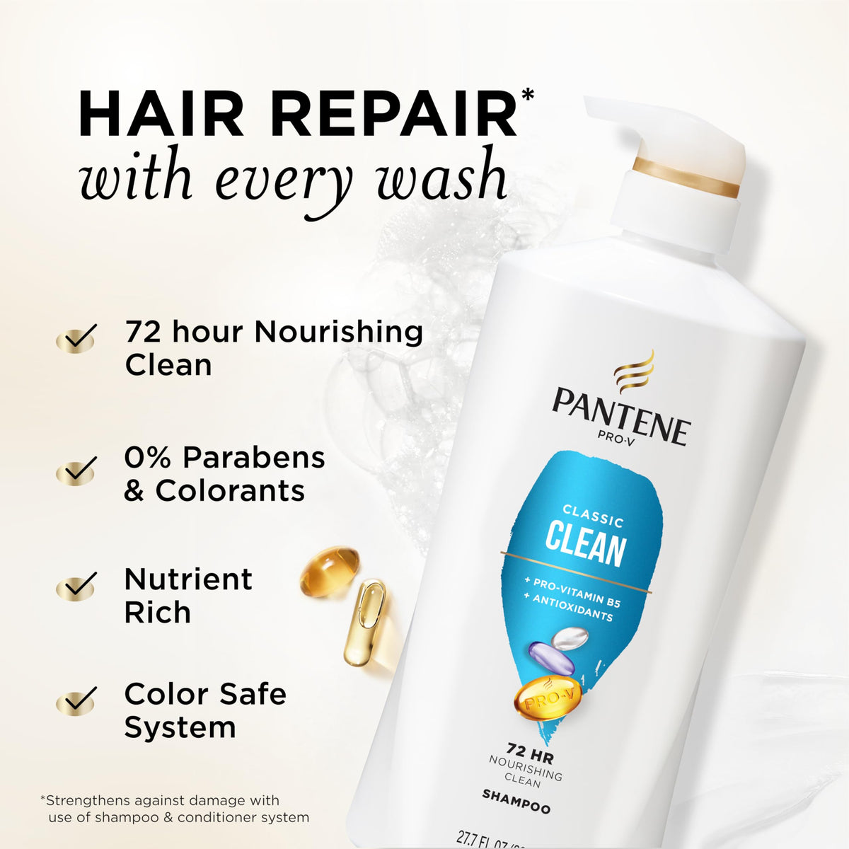 Pantene back label with ingredients and usage directions for clarity