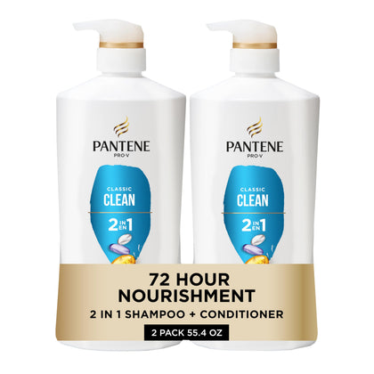 Pantene front packaging showing 2-in-1 and rescue shot benefits