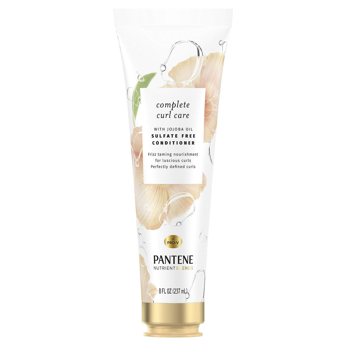 Pantene bottle front label showing complete curl care and jojoba oil benefits