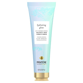 Pantene front packaging showing Hydrating Glow conditioner benefits