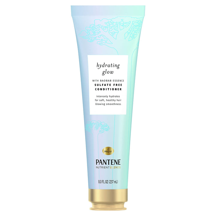 Pantene front packaging showing Hydrating Glow conditioner benefits