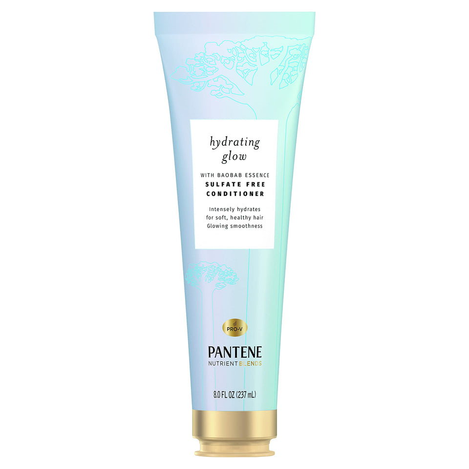 Pantene front packaging showing Hydrating Glow conditioner benefits