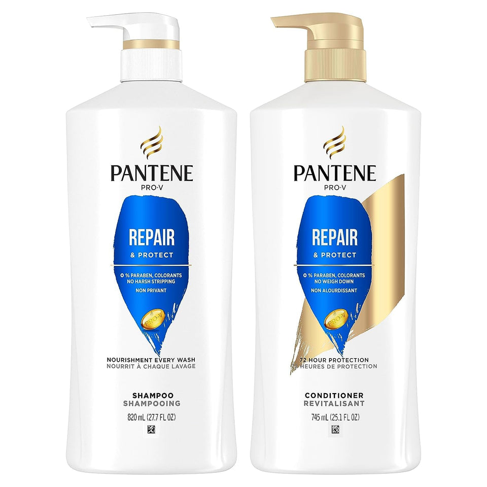 Pantene front packaging showing repair and protect set benefits