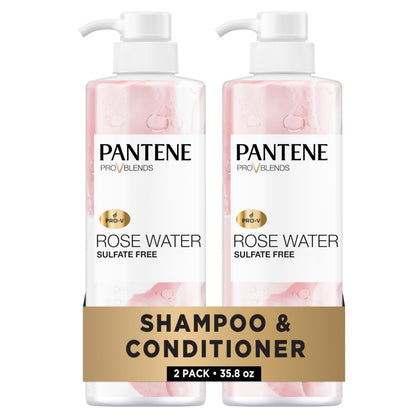 Pantene front packaging of rose water set showing full duo and benefit