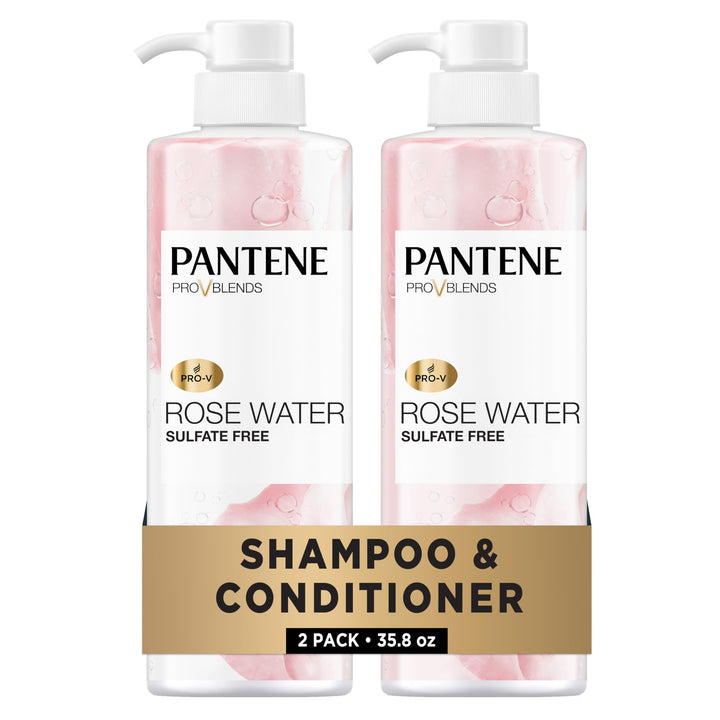 Pantene front packaging of rose water set showing full duo and benefit