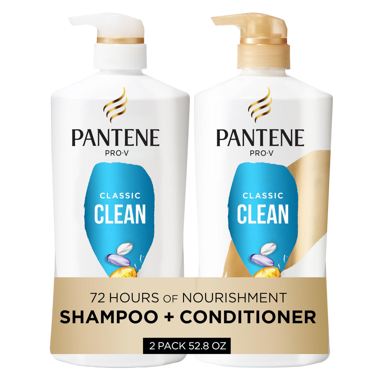 Pantene front packaging showing shampoo and conditioner for visible hydration benefit