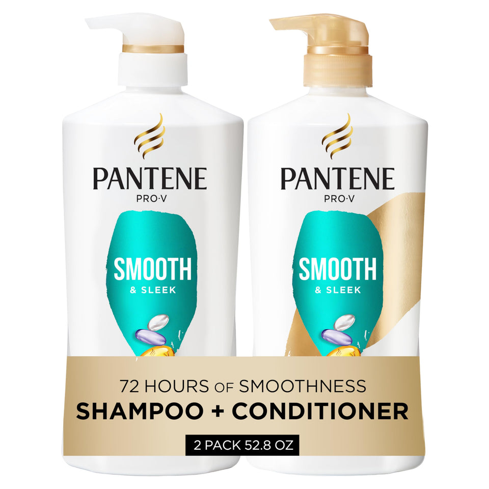 Pantene front packaging showing Smooth & Sleek set and benefit
