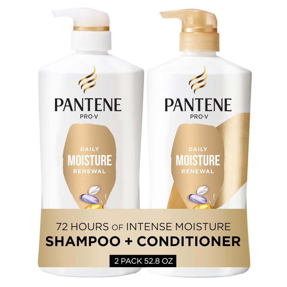 Pantene front pump bottles showing convenient dispensing and brand hydration benefit