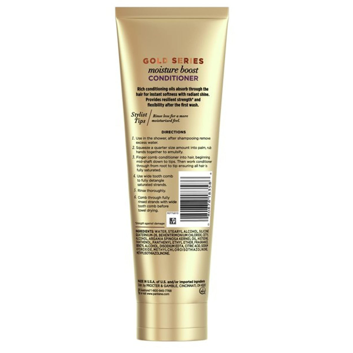 Pantene Gold Series pour and texture demonstrating creamy conditioner for even hydration