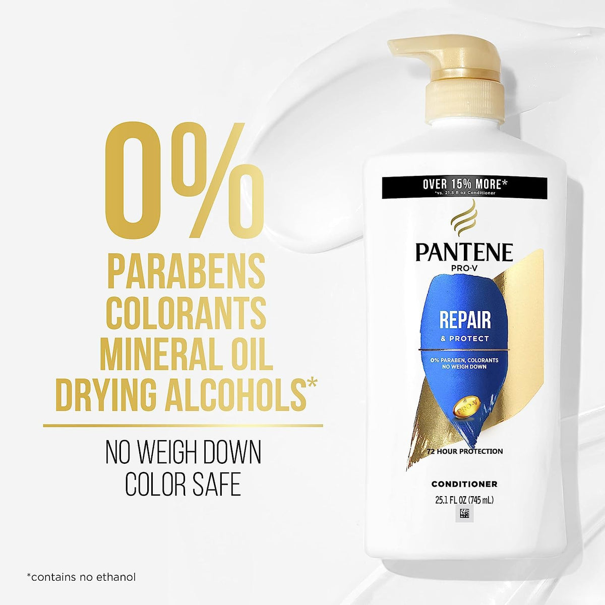 Pantene bottles in hand to show actual size and packaging scale