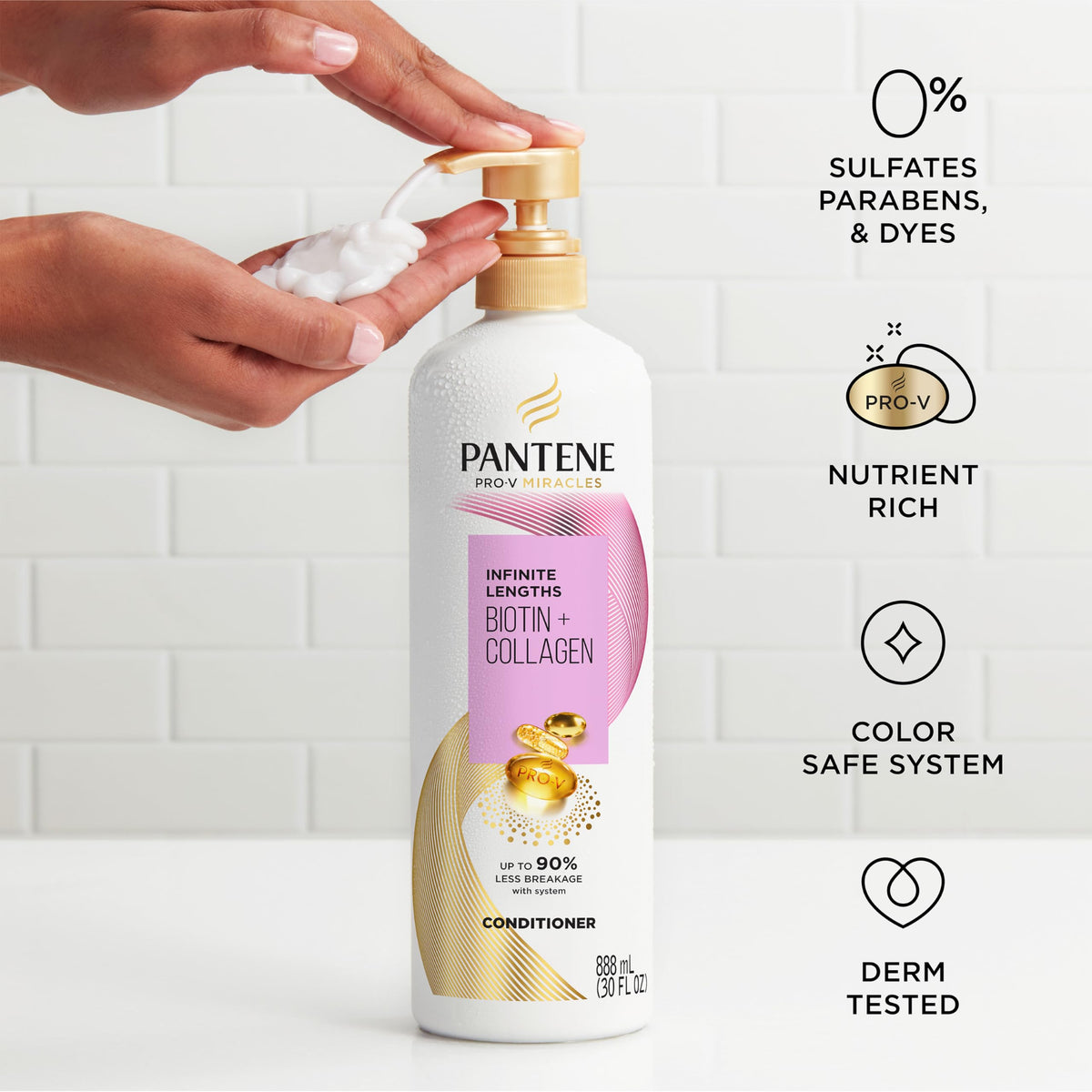 Pantene before-and-after on color-treated hair showing reduced breakage