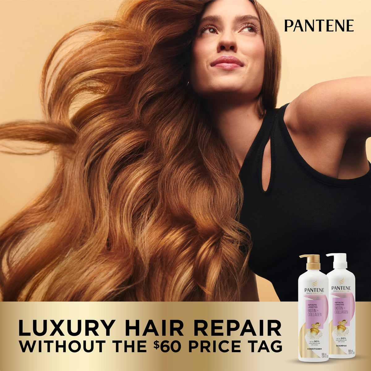 Pantene Infinite Lengths applied in shower demonstrating quick one-minute use