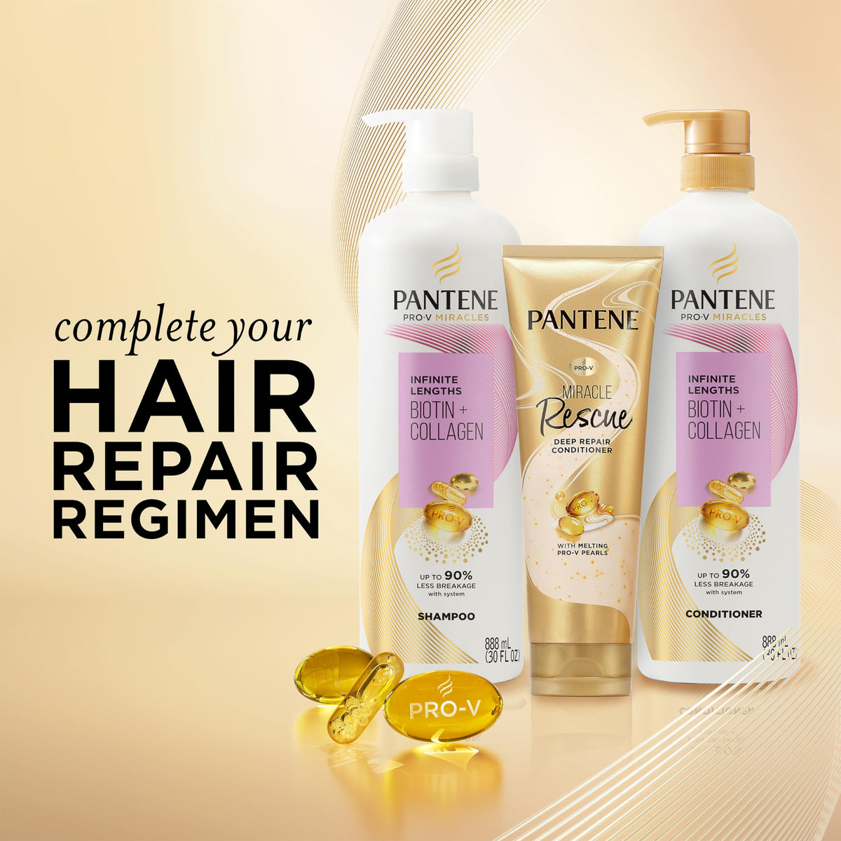 Pantene label ingredients close-up highlighting biotin and collagen benefit