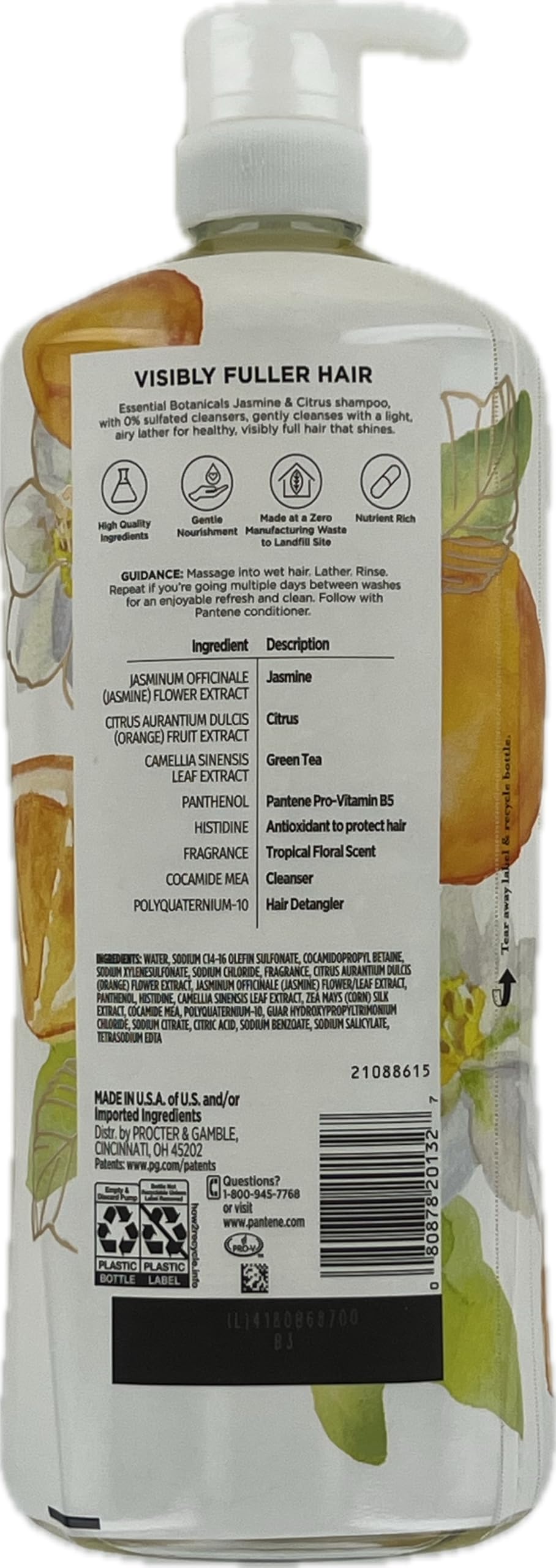 Pantene shampoo in shower lather on hair illustrating gentle cleansing and volumizing benefit
