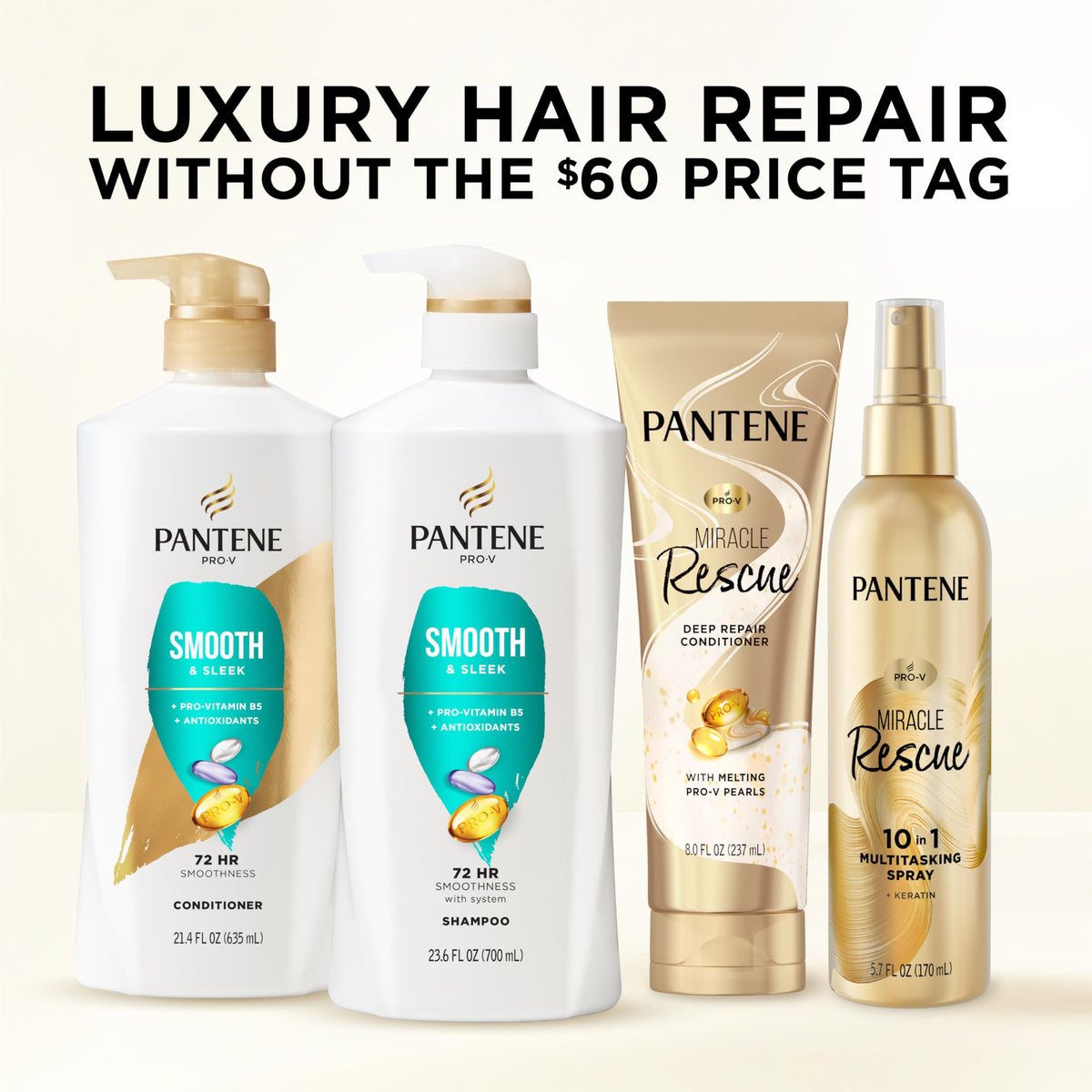 Pantene product label close-up highlighting ingredients and benefits