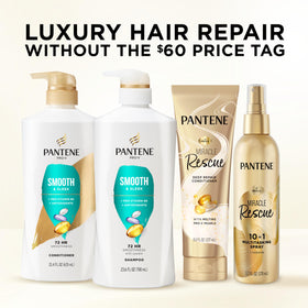 Pantene product label close-up highlighting ingredients and benefits