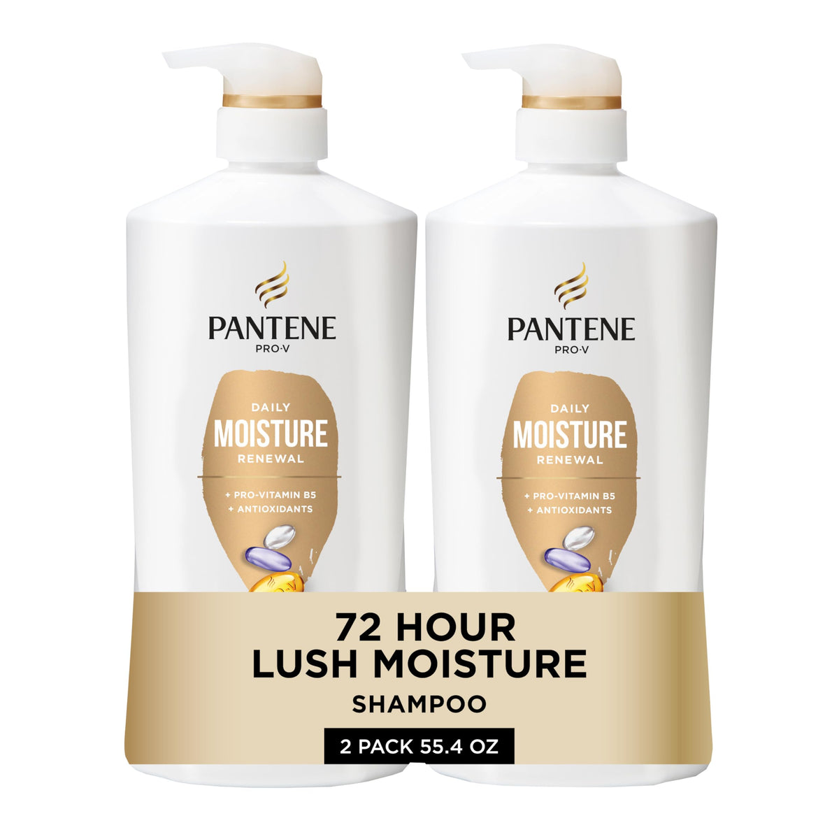 Pantene Pro-V front packaging showing large shampoo bottles and value pack benefit