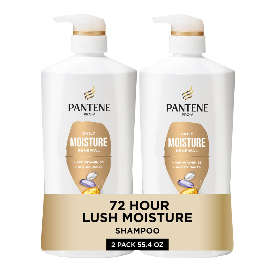 Pantene Pro-V front packaging showing large shampoo bottles and value pack benefit