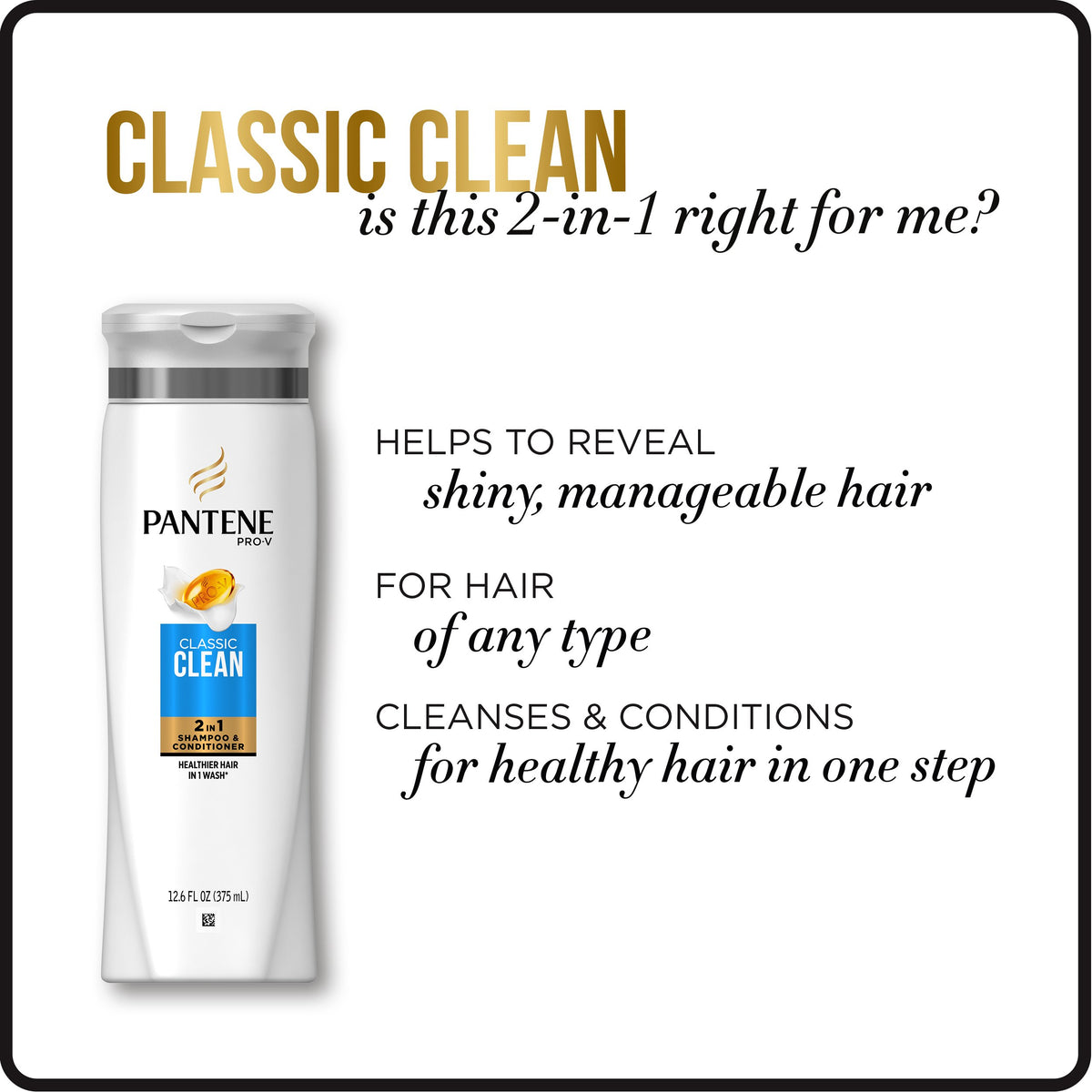 Pantene Pro‑V bottle in use under shower with hands demonstrating one‑step convenience