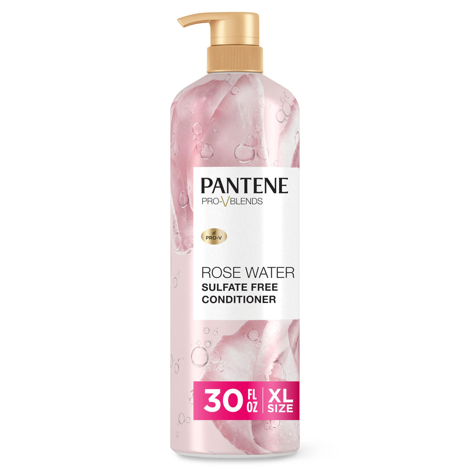 Pantene rose water conditioner front packaging shows hydrating benefits