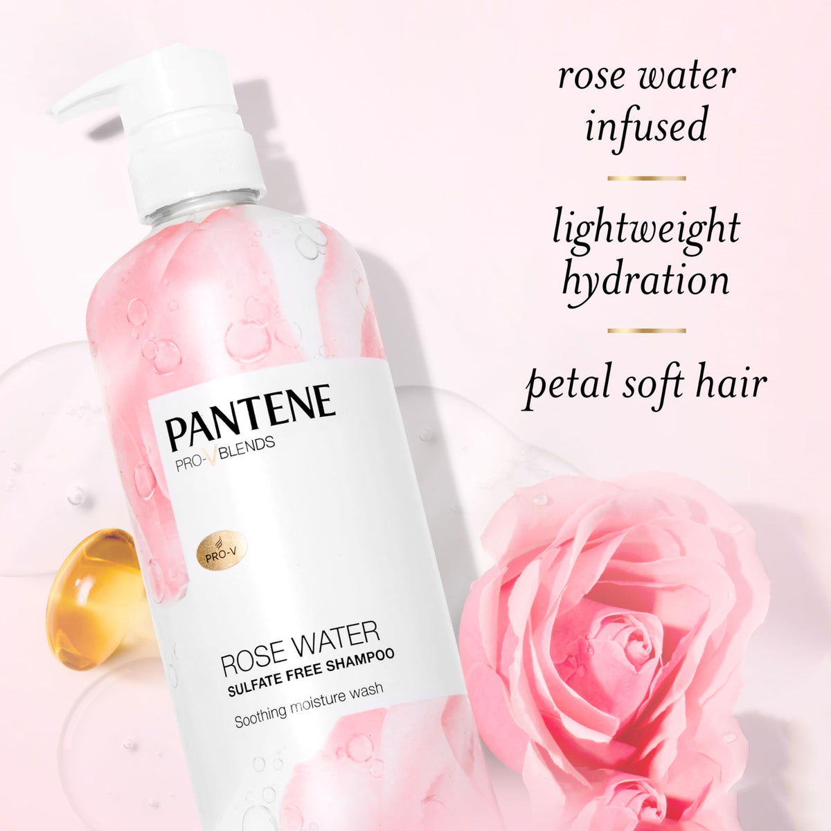 Wet hair being shampooed with Pantene showing soothing hydration in use