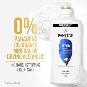 Pantene shampoo label close-up highlighting Pro-V nutrients