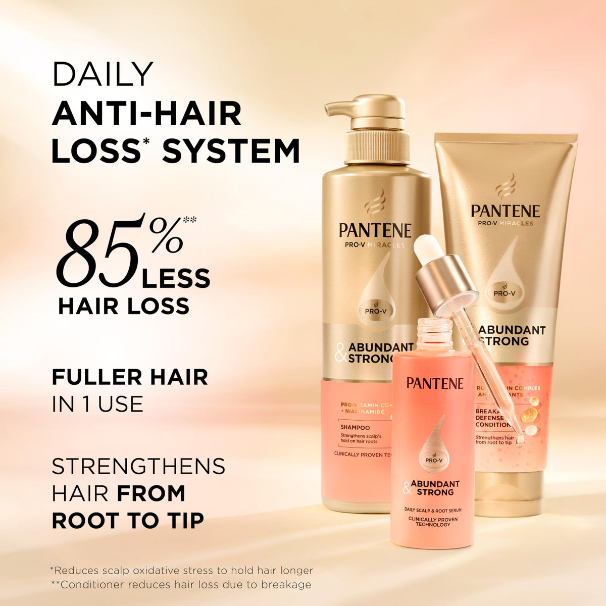 Pantene shampoo bottle close-up label highlighting formula strength