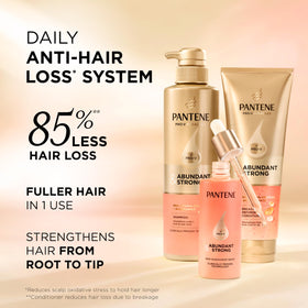 Pantene shampoo bottle close-up label highlighting formula strength