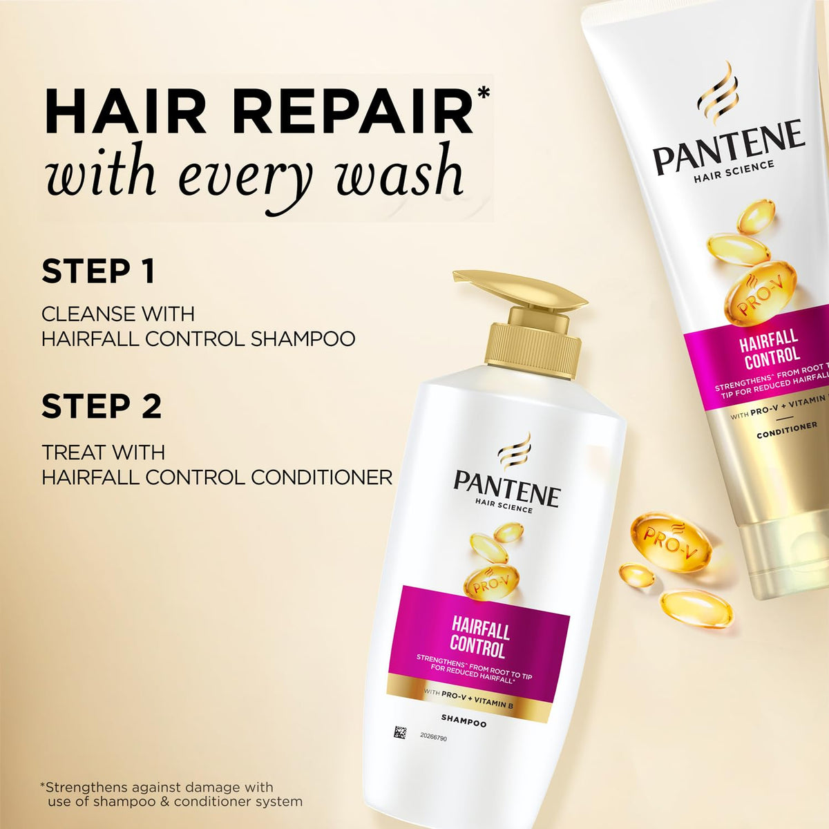 Hand applying Pantene shampoo to wet hair to show in-shower use and easy lathering benefit