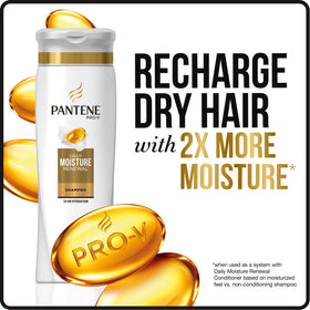 Pantene shampoo bottle in shower showing convenient use and rinseability