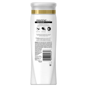 Pantene shampoo pump close-up showing latherable texture for gentle cleansing