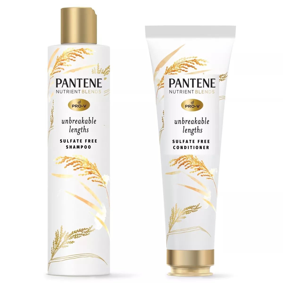 Pantene front packaging showing bottles and product benefits for stronger hair
