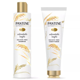 Pantene front packaging showing bottles and product benefits for stronger hair
