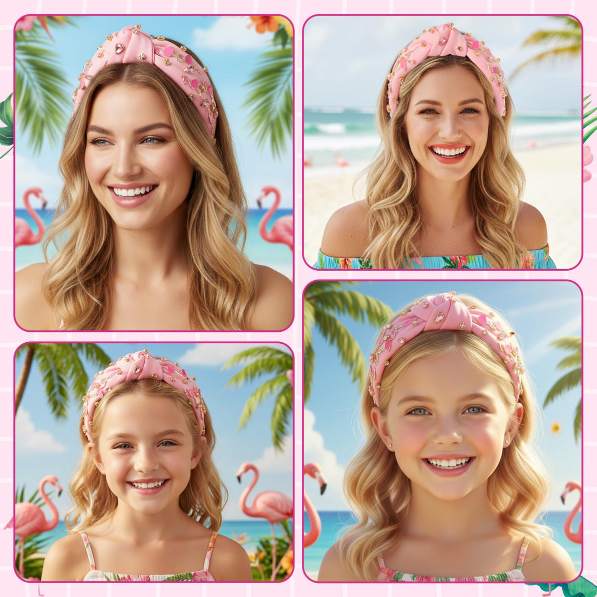PANTIDE flamingo headband in hand to show scale and lightweight, portable benefit