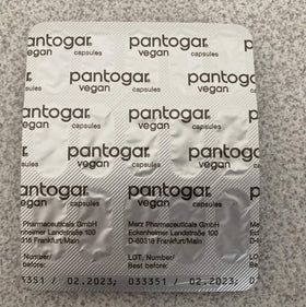 Pantogar box open with blister pack showing convenient dosing benefit