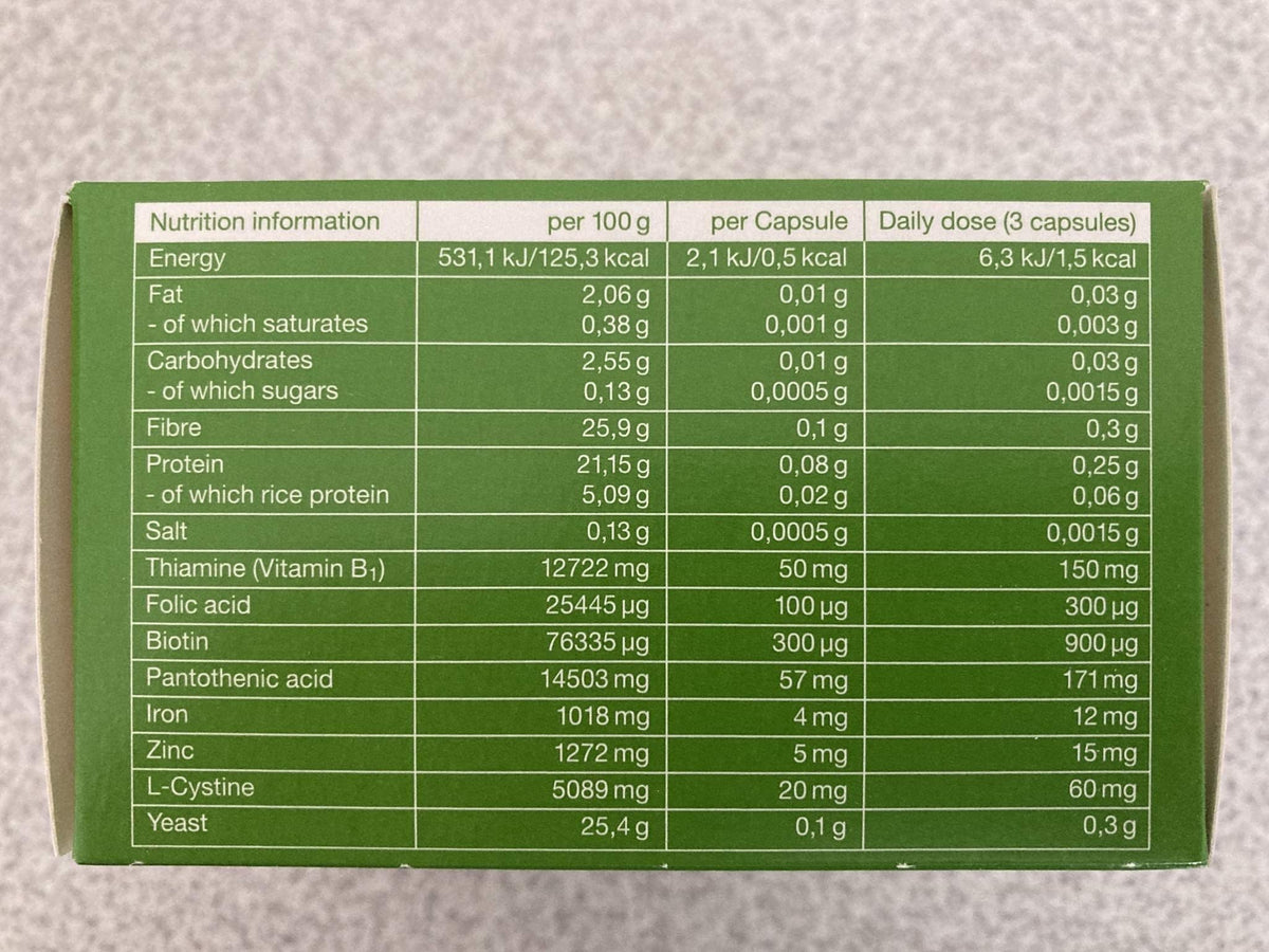 Pantogar ingredient label showing amino acids and B‑vitamin benefit