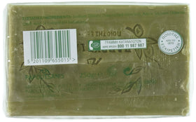 Papoutsanis bar close-up texture showing creamy soap surface and olive-oil based benefits