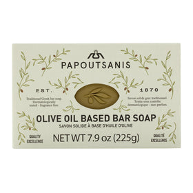 Papoutsanis bar on soap dish showing firm bar that resists softening
