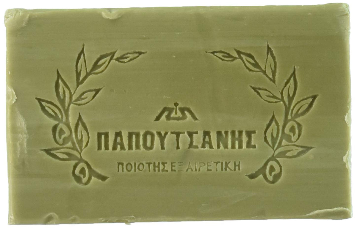 Papoutsanis bars in bathroom setting on soap dish illustrating easy daily use and value