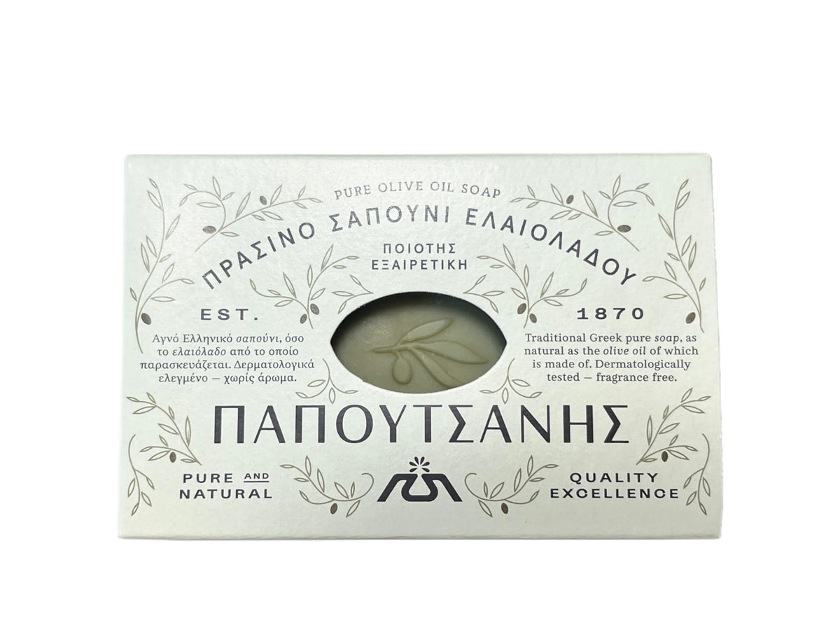 Papoutsanis close-up of olive oil bar texture highlighting gentle cleansing
