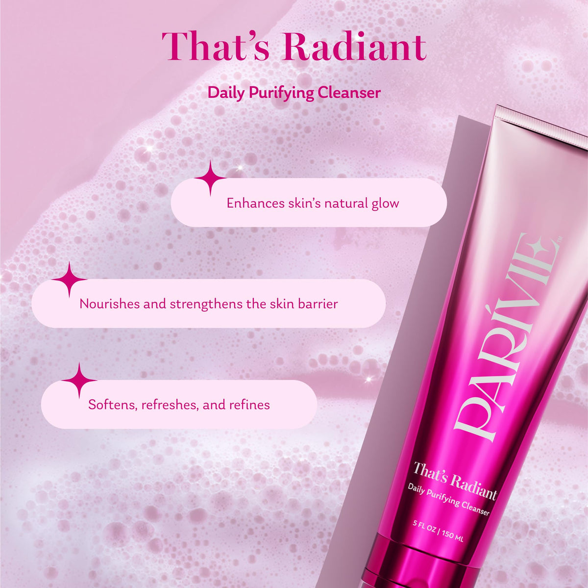 Parívie gel texture on hand demonstrating gel-to-cream transformation and gentle cleansing
