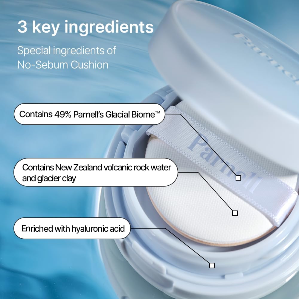 Parnell applying cushion to skin showing immediate matte control benefit