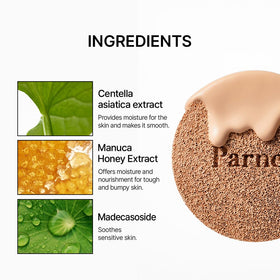 Parnell in-use application on face showing blendable coverage and natural glow