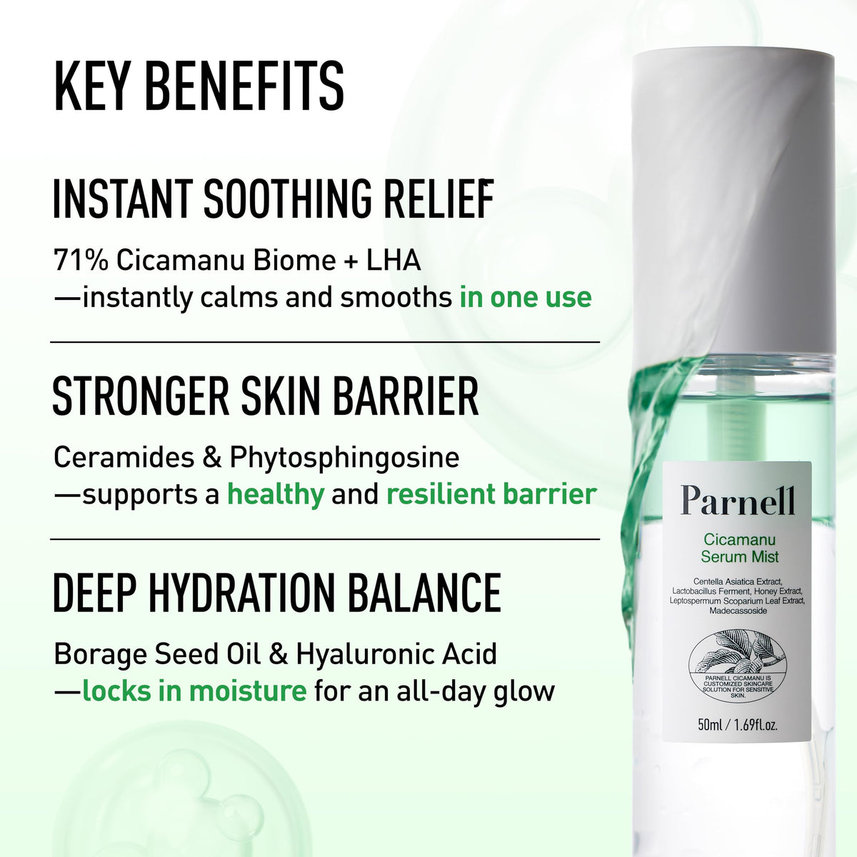 Parnell Centella ingredient visual showing calming botanical component for soothing