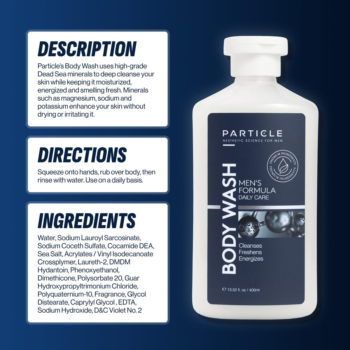 Particle bottle beside grooming products for routine-building convenience