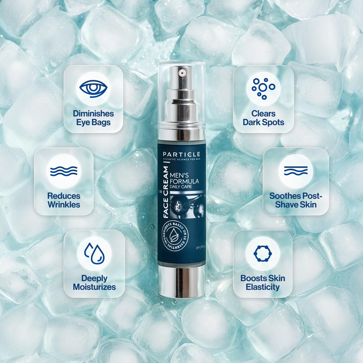 Particle pump and cap detail highlighting dispensing mechanism and hygienic use